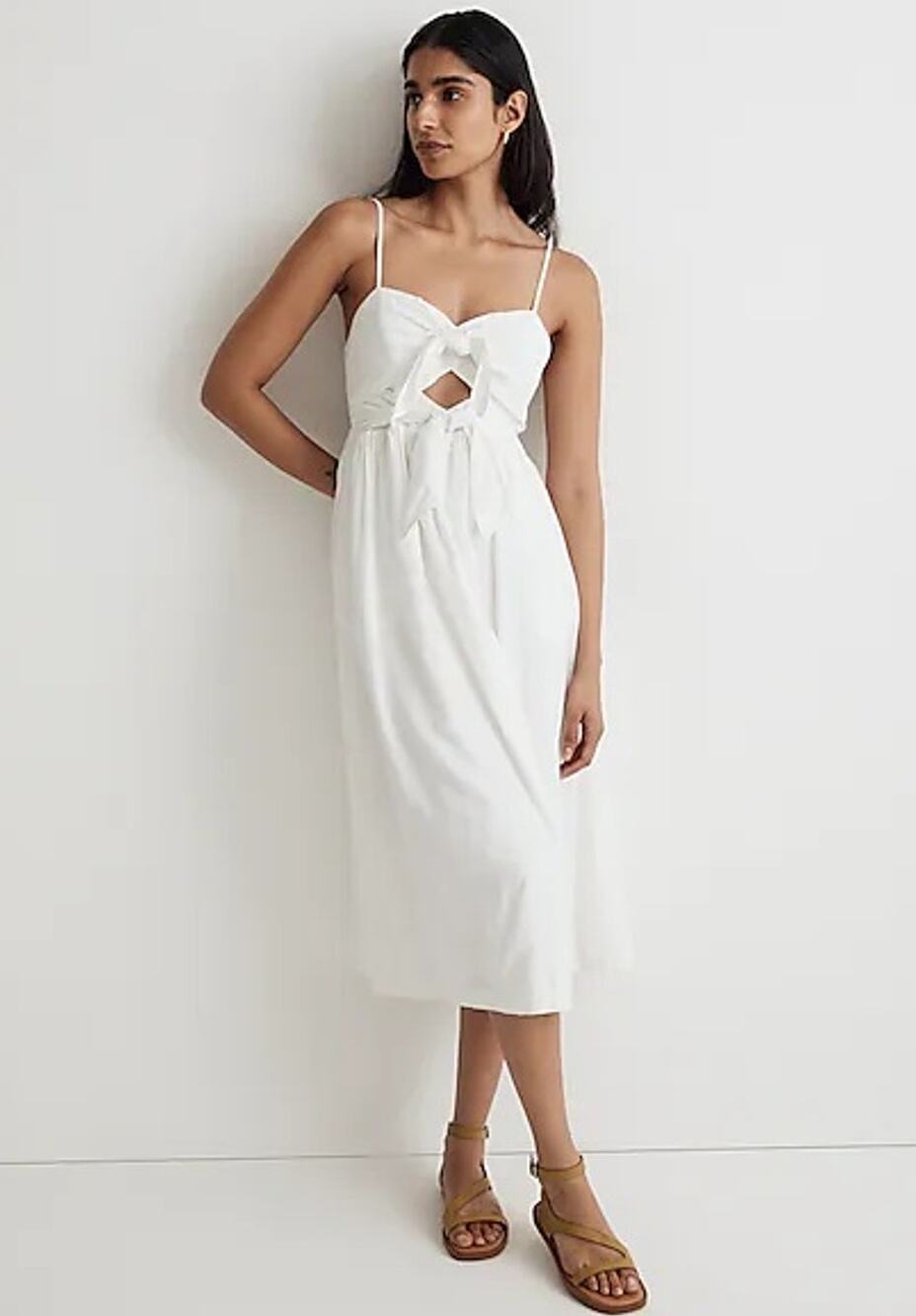MADEWELL Sweetheart Midi Tank Dress Size 4 White Double-Tie Cutout NL181 NWT
